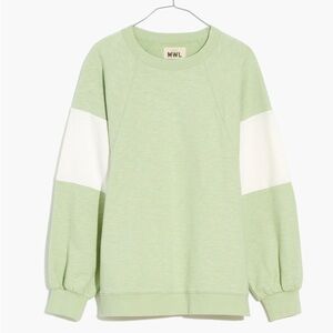 Madewell Green and White Crew Neck Sweater